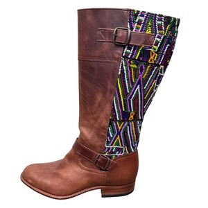 Vintage Lidog Brown Embroidered Multicolor Cowboy Riding Boots Womens Size EU 39